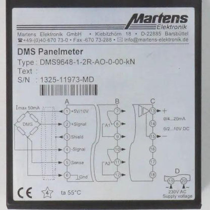 Martens Elektronik DMS9648-1-2R-AO-0-00-kN Digital Panel Meter-Digital Panel Meter-Used Industrial Parts