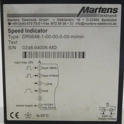 Martens Elektronik DR9648-1-00-00-0-00-m/min Digital Speed Indicator-Digital Speed Indicator-Used Industrial Parts