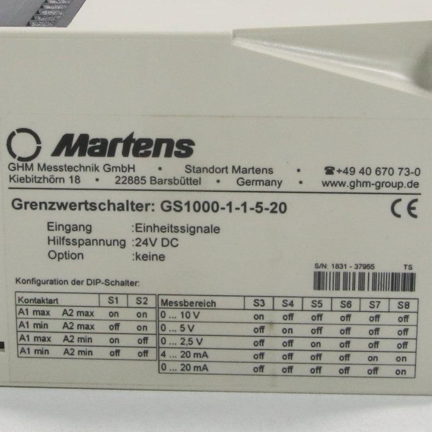 Martens Elektronik GS1000-1-1-5-20 Limit Value Relay-Limit Value Relay-Used Industrial Parts