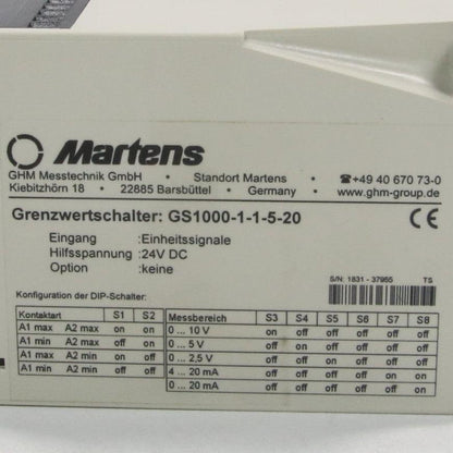 Martens Elektronik GS1000-1-1-5-20 Limit Value Relay-Limit Value Relay-Used Industrial Parts