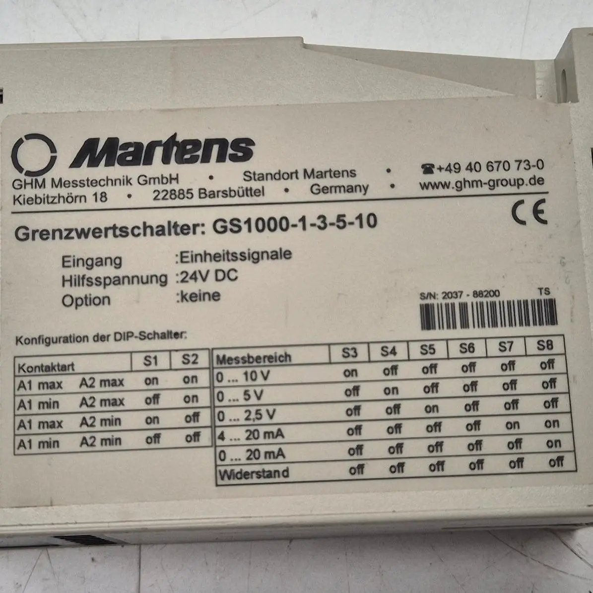 Martens Elektronik GS1000-1-3-5-10 Universal Limit Switch-Universal Limit Switch-Used Industrial Parts