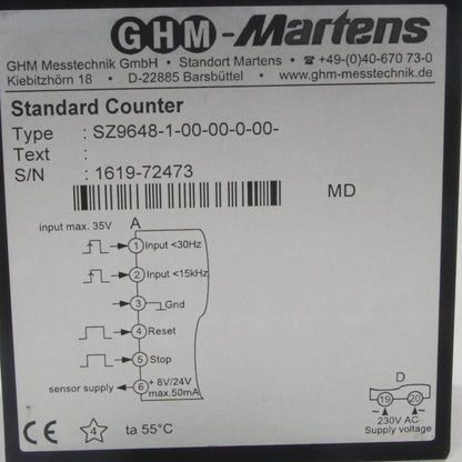 Martens Elektronik SZ9648-1-00-00-0-00 Standard Counter-Standard Counter-Used Industrial Parts
