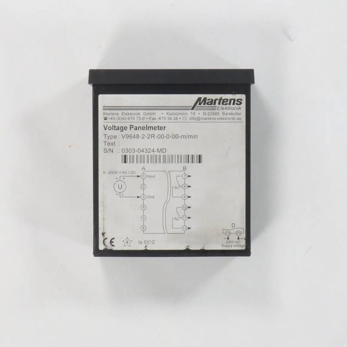 Martens Elektronik V9648-2-2R-00-0-00-m/min Digital Voltage Panel Meter-Digital Voltage Panel Meter-Used Industrial Parts