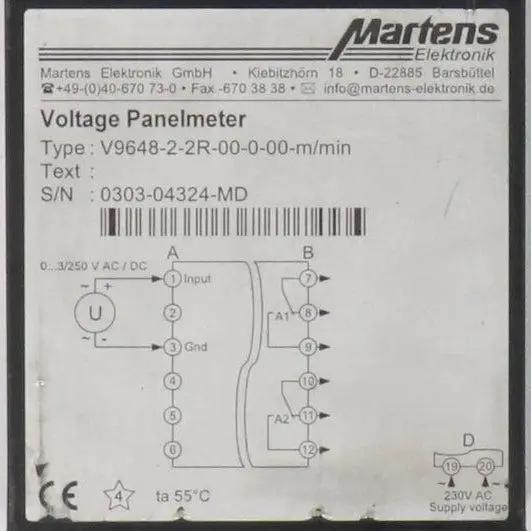 Martens Elektronik V9648-2-2R-00-0-00-m/min Digital Voltage Panel Meter-Digital Voltage Panel Meter-Used Industrial Parts