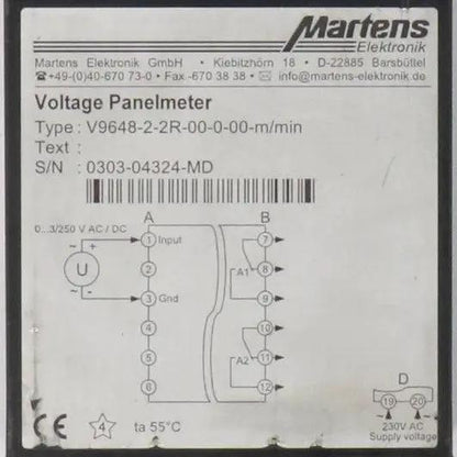Martens Elektronik V9648-2-2R-00-0-00-m/min Digital Voltage Panel Meter-Digital Voltage Panel Meter-Used Industrial Parts