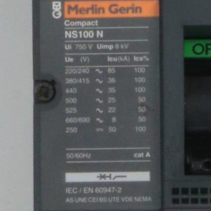 Merlin Gerlin Circuit Breaker Compact NS100N TM100D-Circuit Breaker-Used Industrial Parts