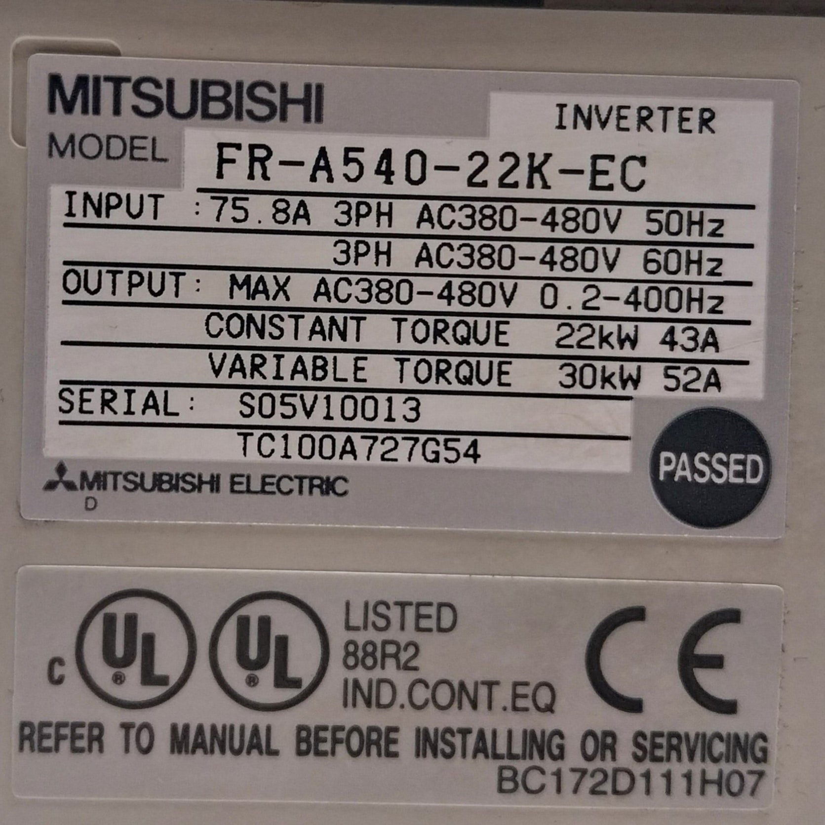 Mitsubishi FR A540 22K EC Inverter-Inverter-Used Industrial Parts