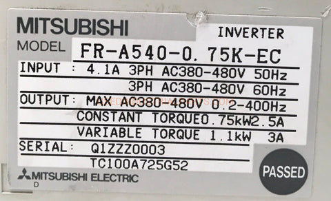 Image of Mitsubishi Frequency Drive Inverter FR-A540-0 75K-EC/FR-PU-04-Inverter-AB-05-05-Used Industrial Parts