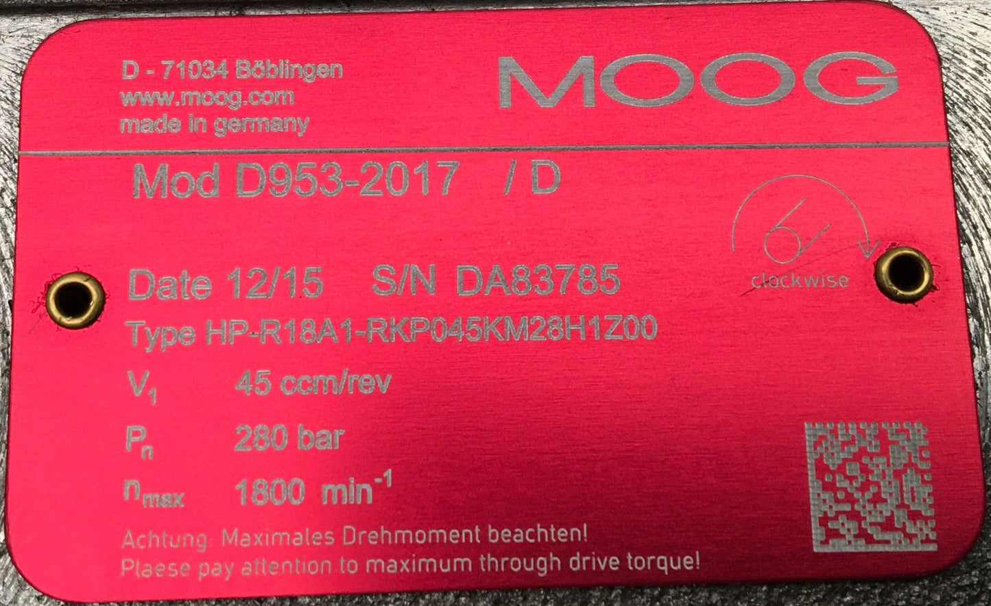 Moog Radial Piston Pump Mod D-953-2017/D-Radial Piston Pump-Used Industrial Parts