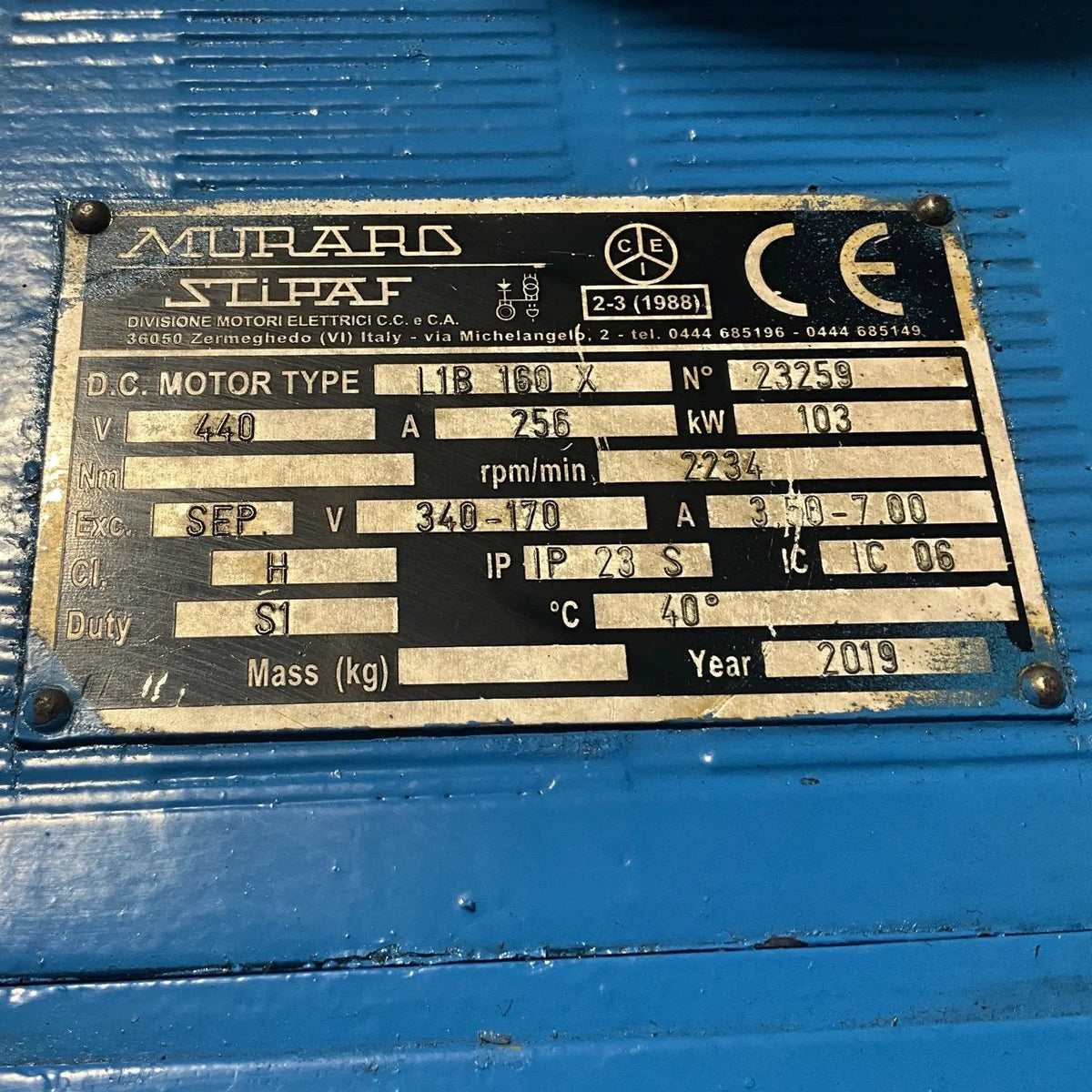 Muraro Stipaf LIB 160 X Industrial DC Electric Motor-Industrial DC Electric Motor-Used Industrial Parts