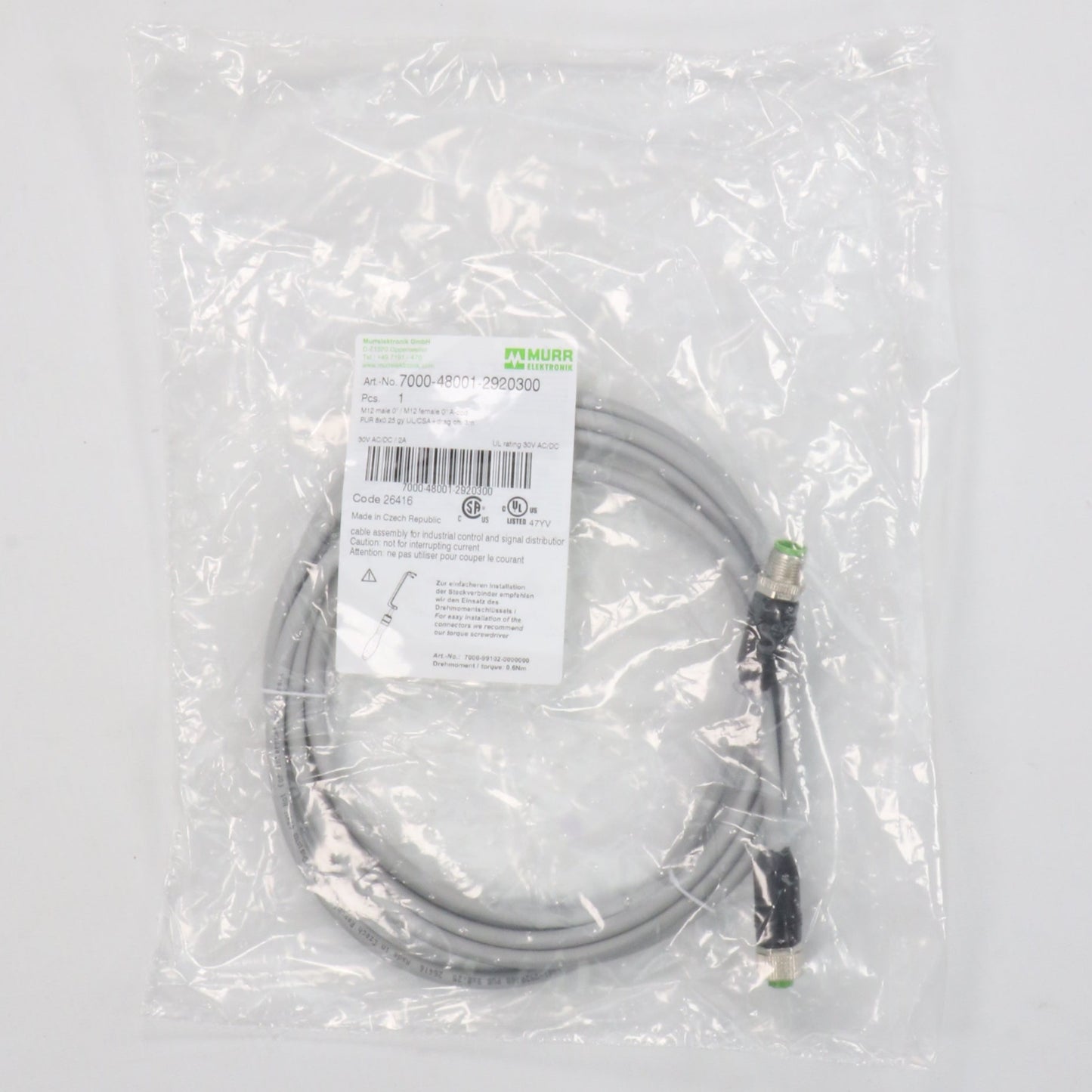 Murr Elektronik 7000 48001 2920300 Connecting Cable 3m-Connecting Cable-Used Industrial Parts