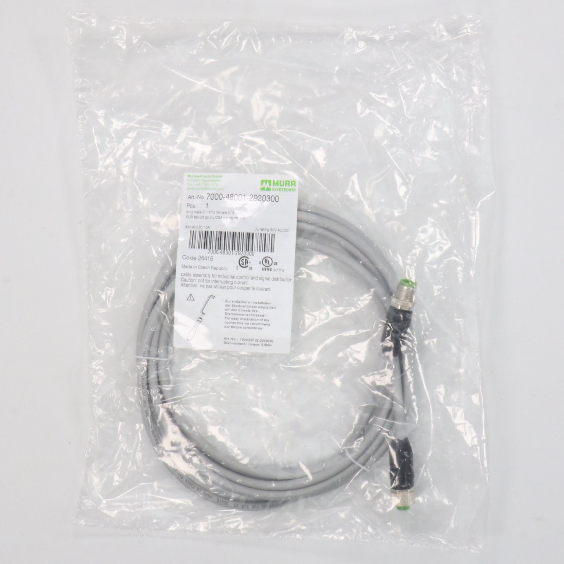 Murr Elektronik 7000 48001 2920300 Connecting Cable 3m-Connecting Cable-Used Industrial Parts