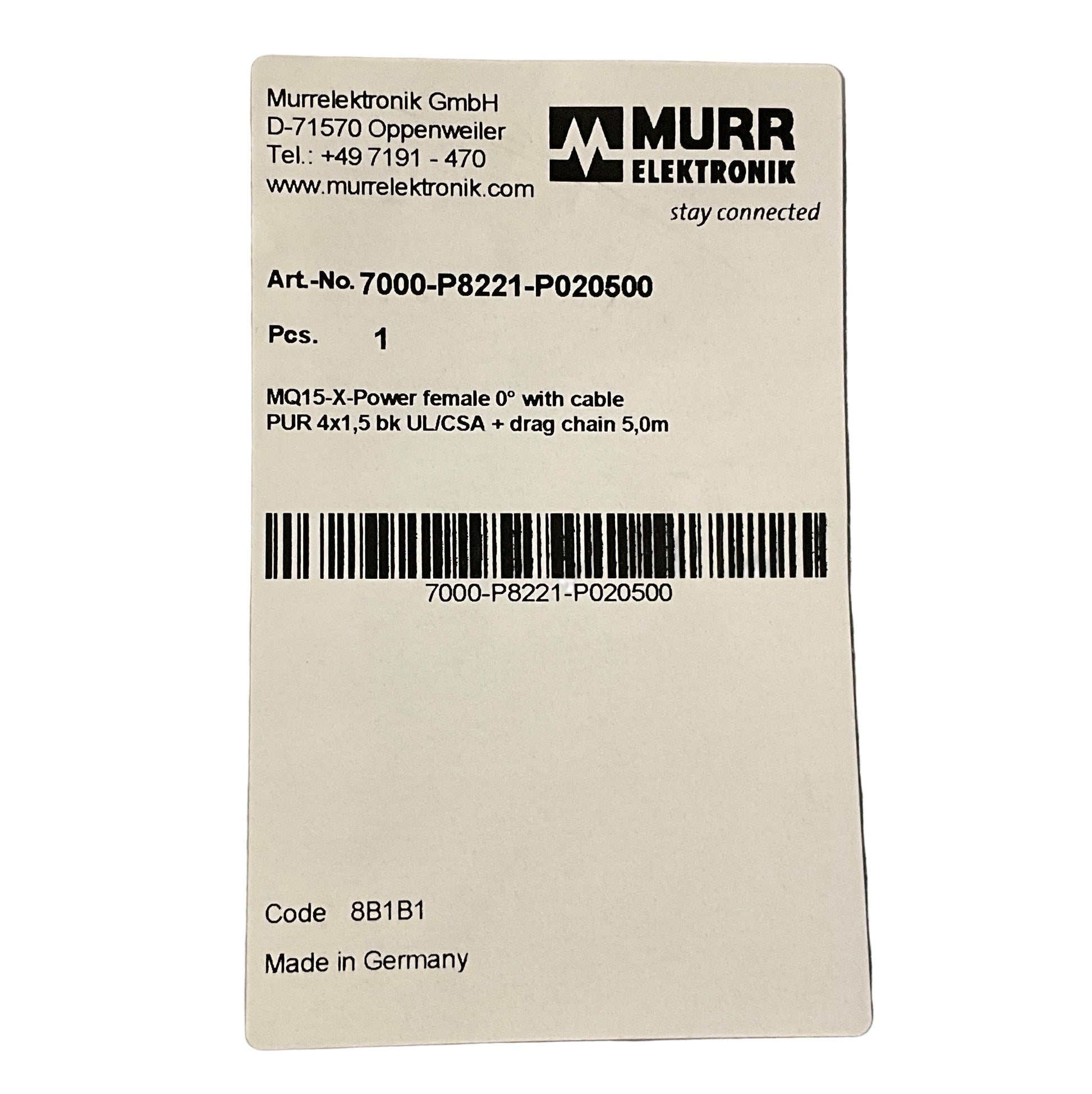 Murr Elektronik 7000-P8821-P020500 Connector Cable-Connector Cable-Used Industrial Parts