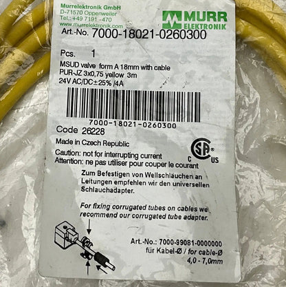 Murr Elektronik MSUD Valve Connector with Cable-MSUD Valve Connector with Cable-Used Industrial Parts