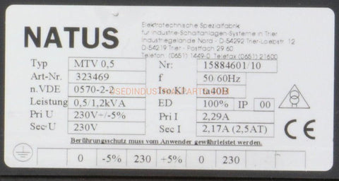 Image of Natus MTV 0.5 Transformer-Transformer-AB-07-02-Used Industrial Parts