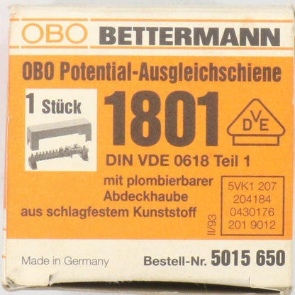 OBO Bettermann 1801 Potential Equalisation Rail-Potential Equalization Rail-Used Industrial Parts