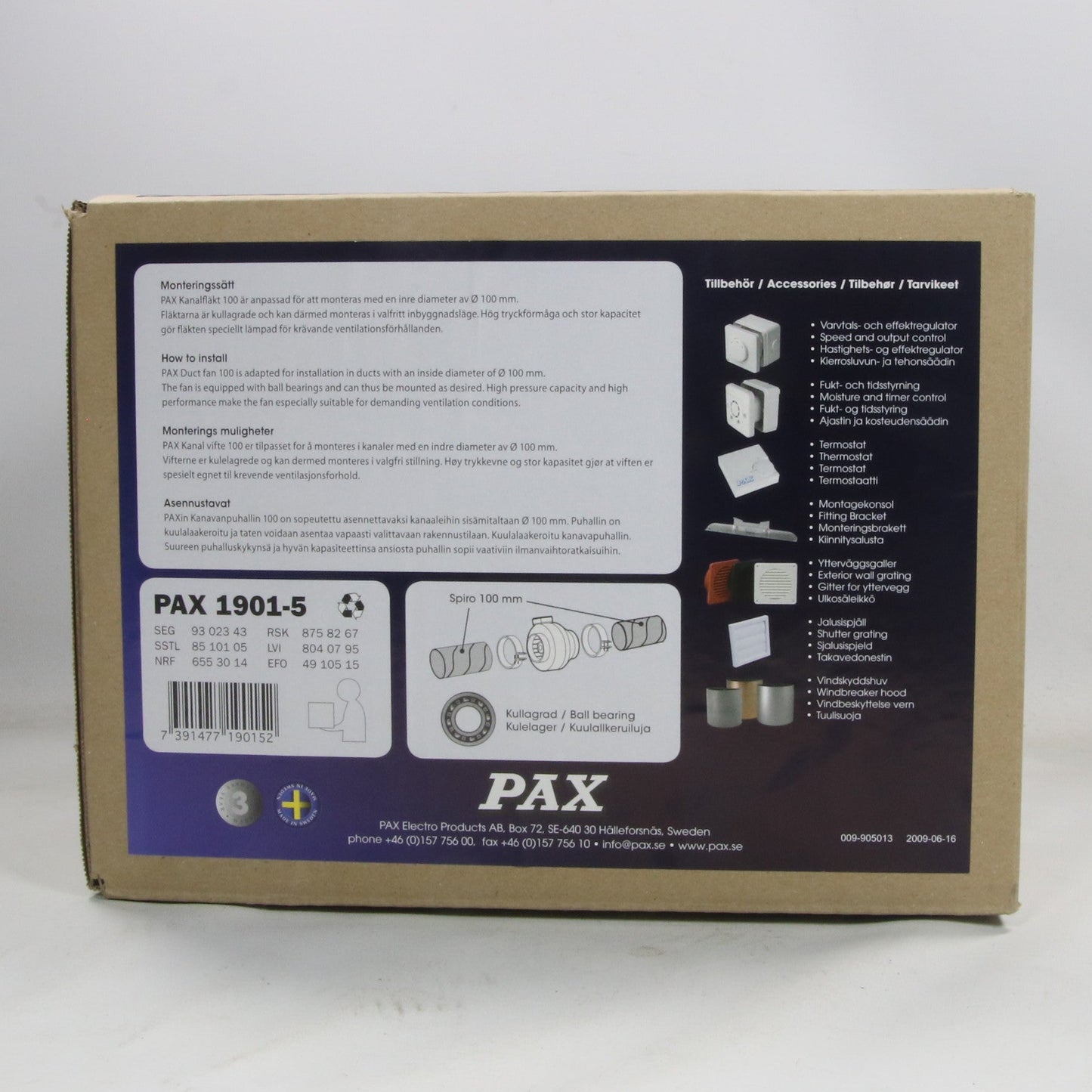 PAX 1901-5 Inline Duct Fan-Inline Duct Fan-Used Industrial Parts