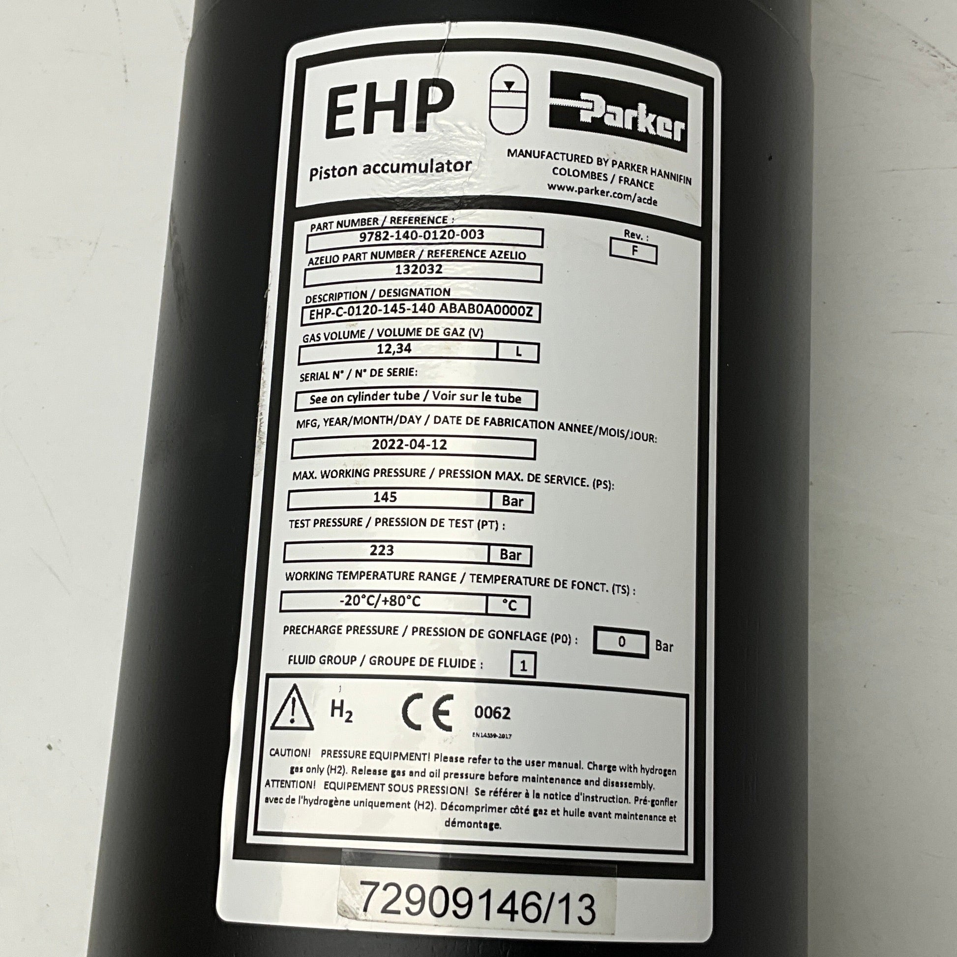 Parker Hannifin EHP Large Bore Piston Accumulator-Large Bore Piston Accumulator-Used Industrial Parts