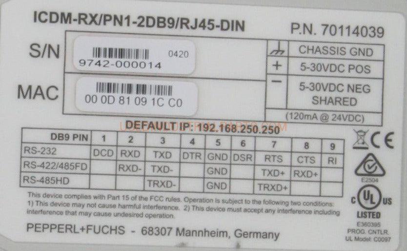 Pepperl + Fuchs ICDM-RX/PN1-2DB9/RJ45-DIN Device Master-Device Master-AE-01-07-01-Used Industrial Parts