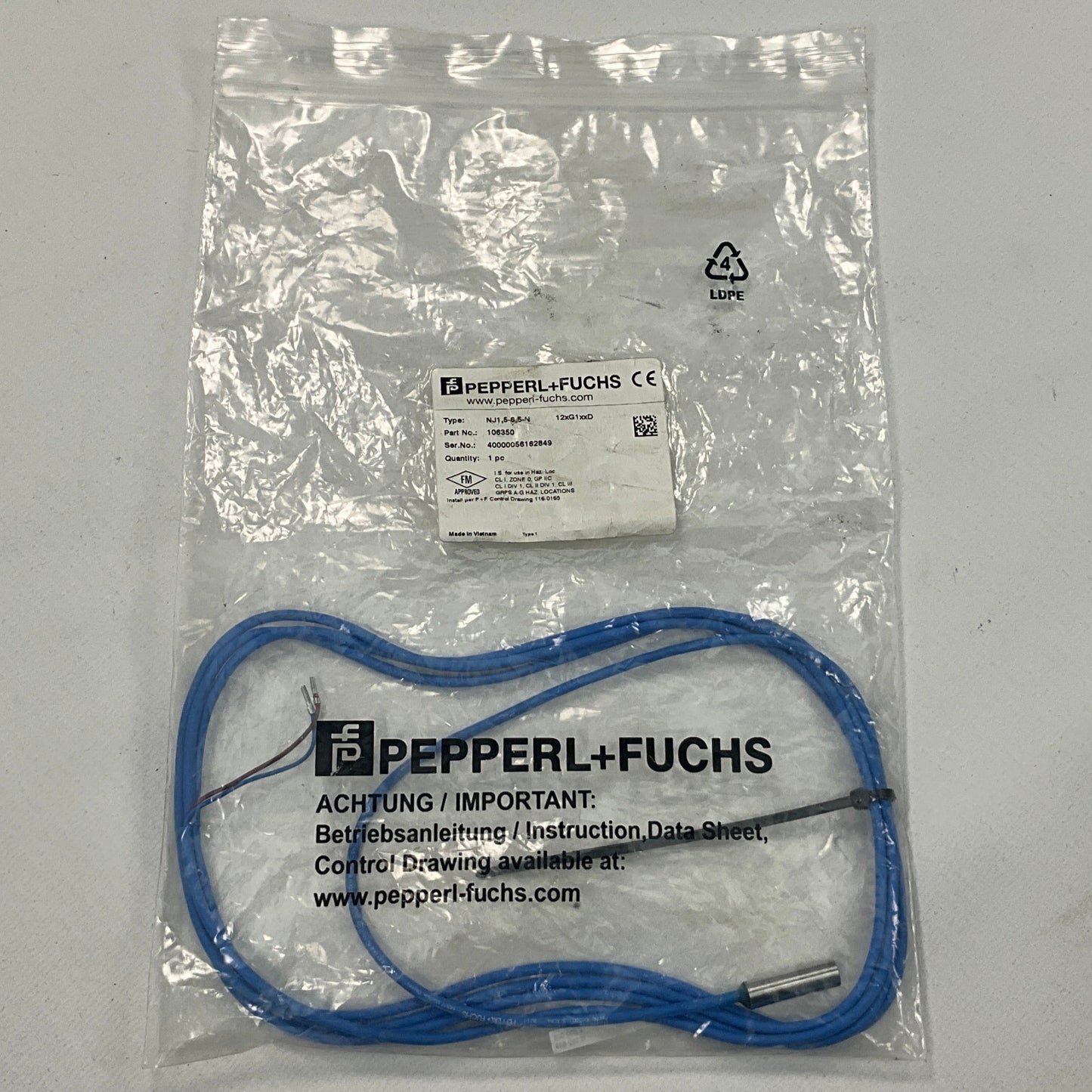 Pepperl + Fuchs NJ1,5-6,5-N Inductive Sensor-Inductive Sensor-Used Industrial Parts