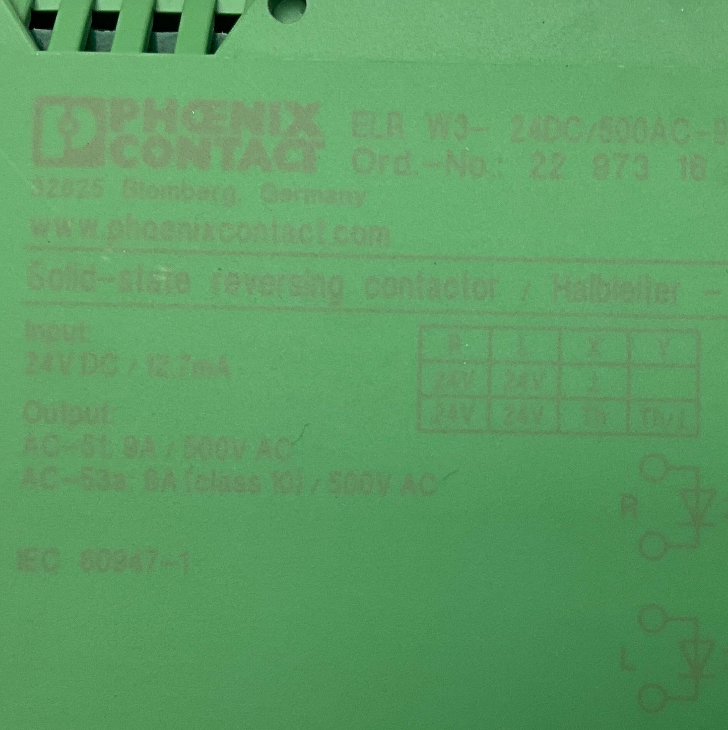 Phoenix Contact ELR W3-24DC/500AC-9 3~Phase Reversing Contactor-3~Phase Reversing Contactor-Used Industrial Parts