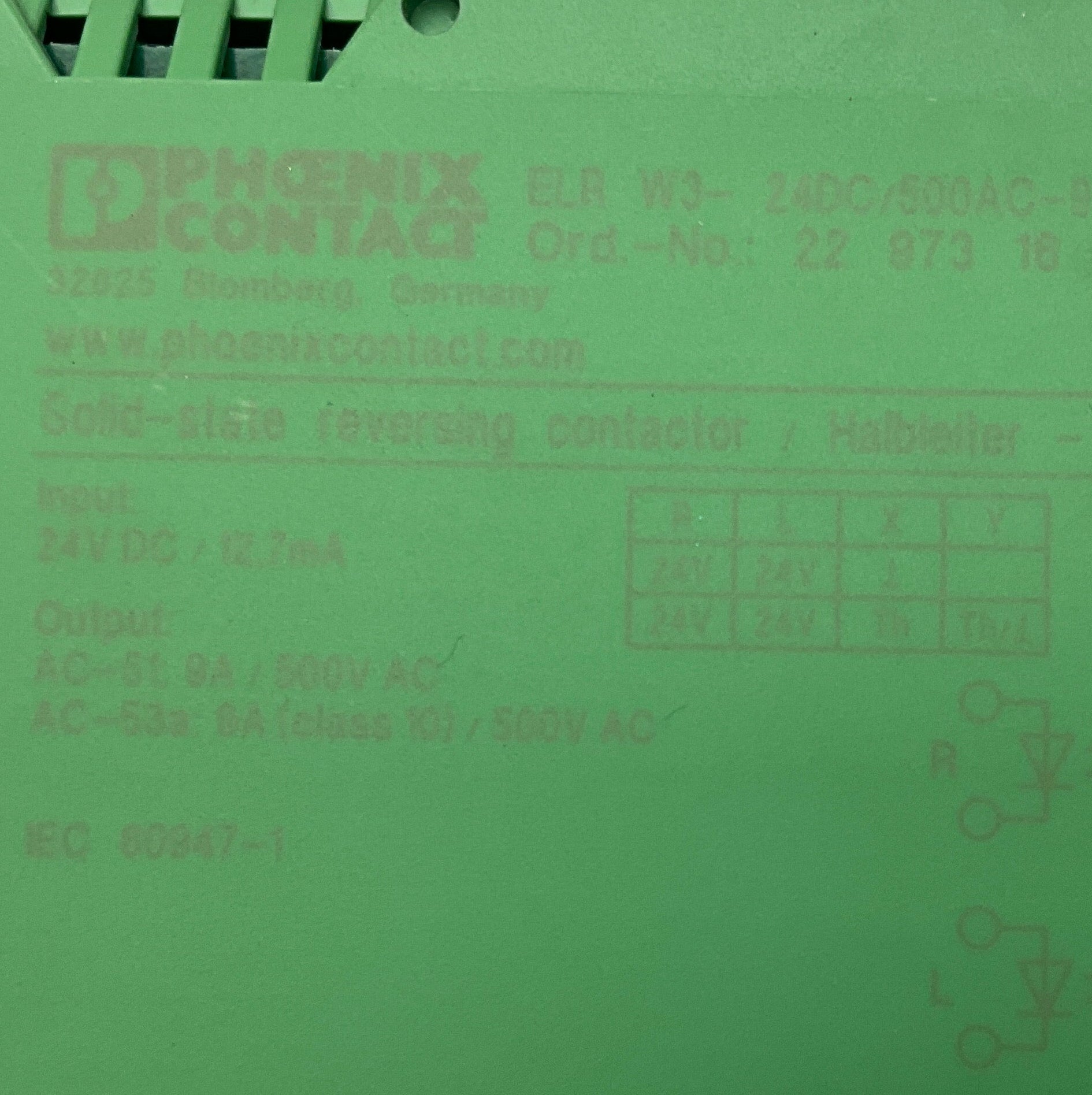 Phoenix Contact ELR W3-24DC/500AC-9 3~Phase Reversing Contactor-3~Phase Reversing Contactor-Used Industrial Parts