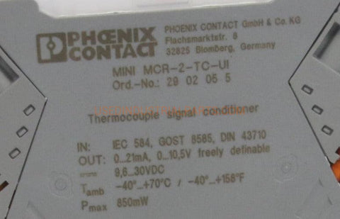 Image of Phoenix Contact Mini MCR-2-TC-UI Thermocouple Measuring Transducer-Signal Conditioner-AE-04-05-05-Used Industrial Parts