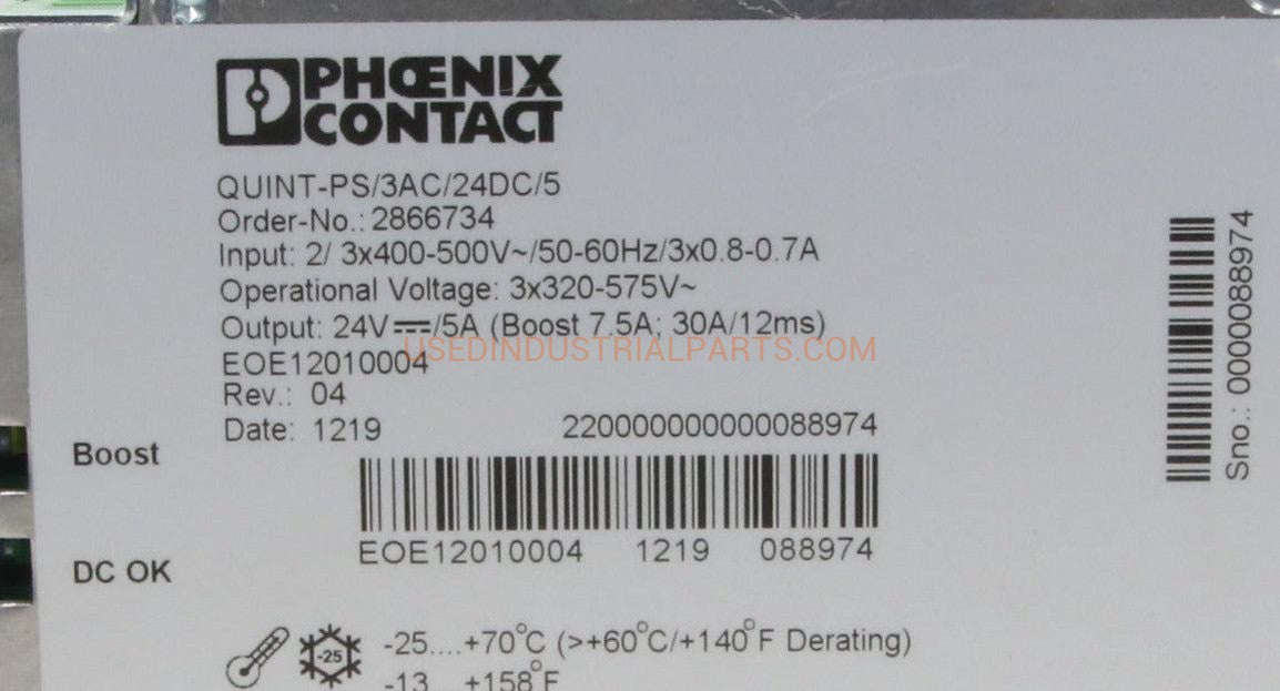 Phoenix Contact QUINT-PS/3AC/24DC/5 Power Supply-Power Supply-AD-06-02-Used Industrial Parts