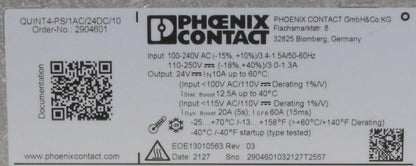 Phoenix Contact QUINT4-PS/1AC/24DC/10 Power Supply-Power Supply-Used Industrial Parts