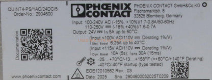 Phoenix Contact QUINT4 PS/1AC/24DC/5 Power Supply-Power Supply-Used Industrial Parts