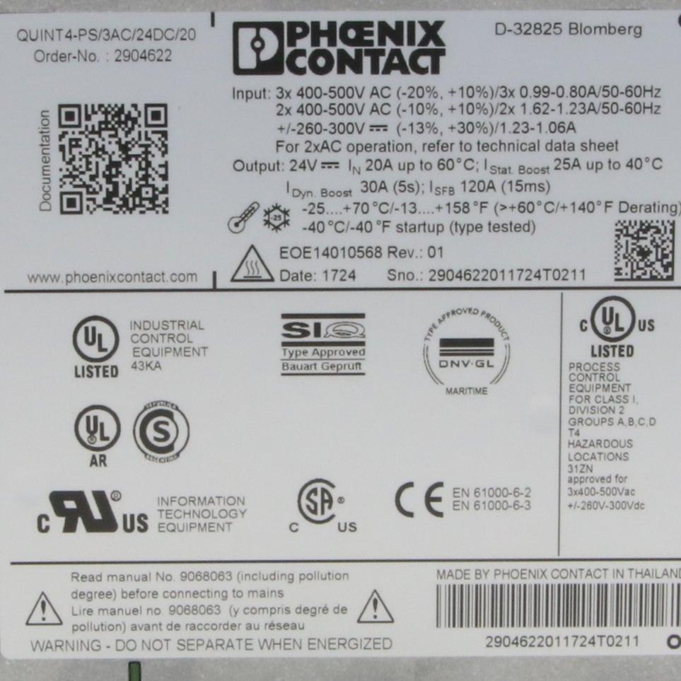 Phoenix Contact QUINT4-PS/3AC/24DC/20 Power Supply-Power Supply-Used Industrial Parts