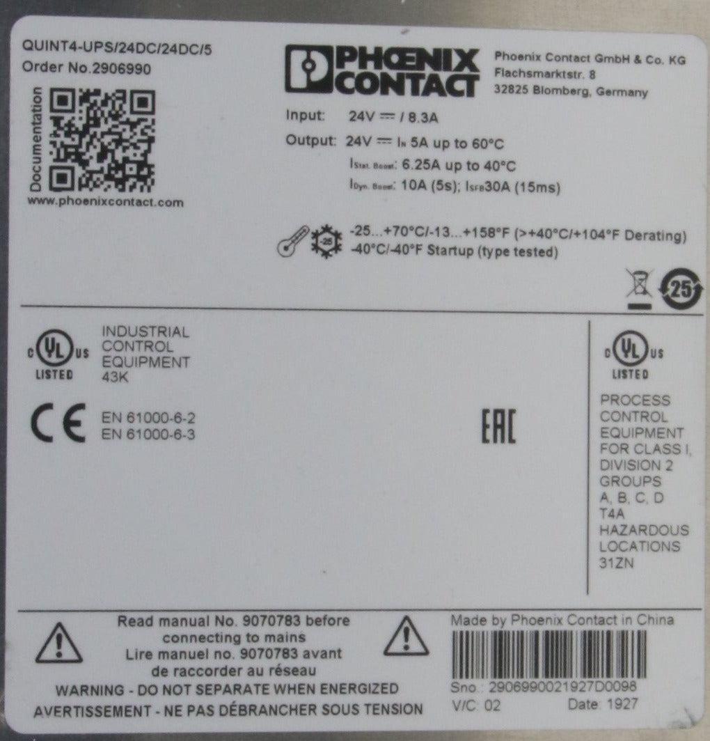 Phoenix Contact QUINT4-UPS/24DC/24DC/5 Uninterruptible Power Supply-Power Control Units-Used Industrial Parts