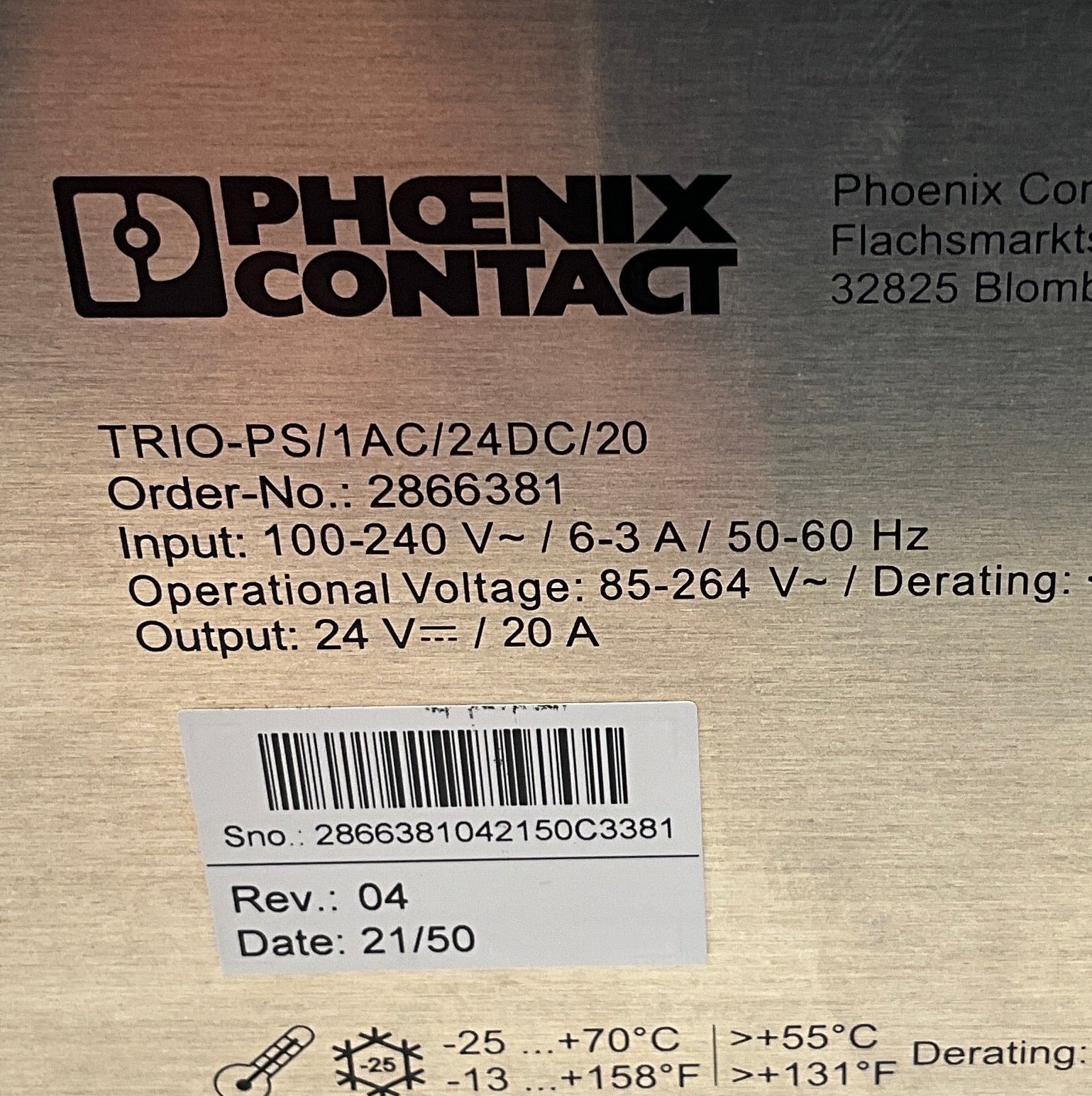 Phoenix Contact TRIO-PS/1AC/24DC/20 Primary Switched Power Supply-Primary Switched Power Supply-Used Industrial Parts