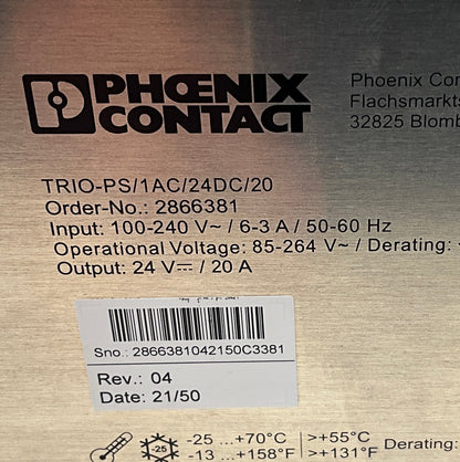 Phoenix Contact TRIO-PS/1AC/24DC/20 Primary Switched Power Supply-Primary Switched Power Supply-Used Industrial Parts