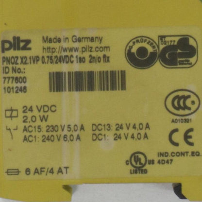 Pilz PNOZ X2 1 VP 075 24VDC 1so 2n o flx Safety Relay-Safety Relay-CA-04-04-03-Used Industrial Parts