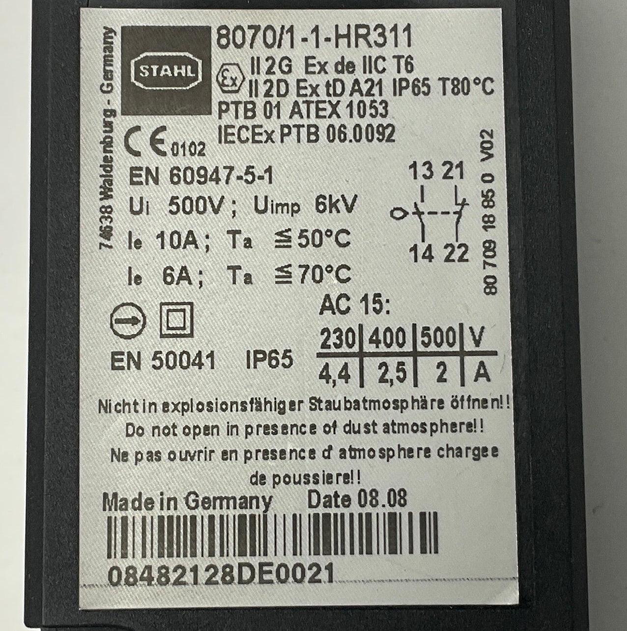 R. Stahl 8070/1-1-HR311 Position Switch-Position Switch-Used Industrial Parts