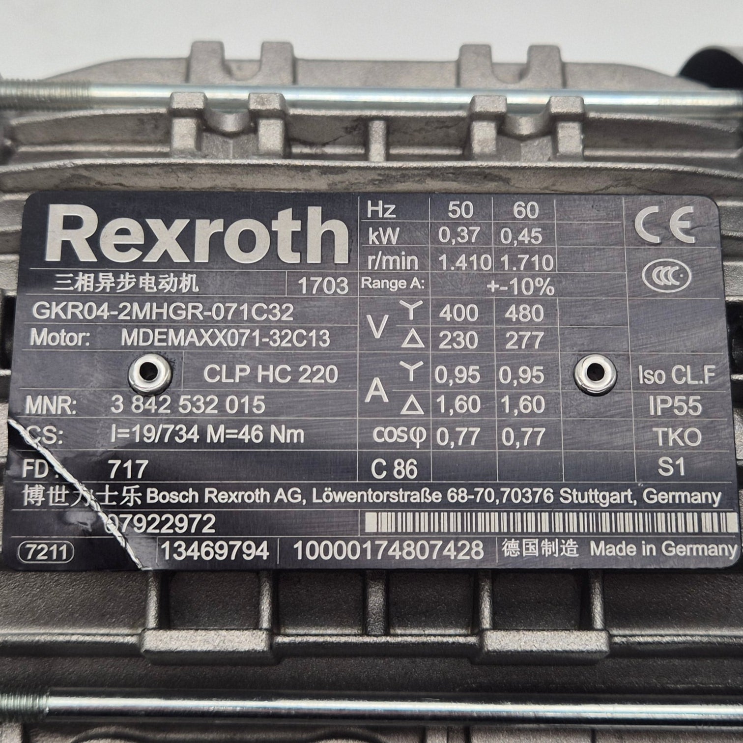 Rexroth GKR04‑2MHGR‑071C32 3 Phase AC Gearmotor-Gearmotor-Used Industrial Parts