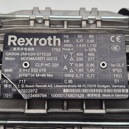 Rexroth GKR04‑2MHGR‑071C32 3 Phase AC Gearmotor-Gearmotor-Used Industrial Parts