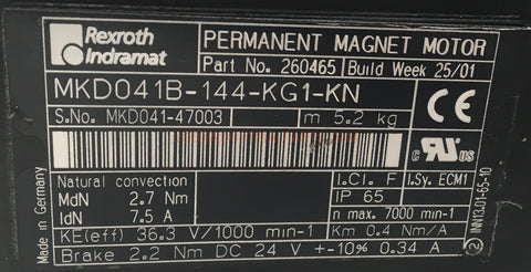 Image of Rexroth Indramat Permanent Magnet Motor MKD041B-144-KG1-KN-Permanent Magnet Motor-AC-02-03-Used Industrial Parts