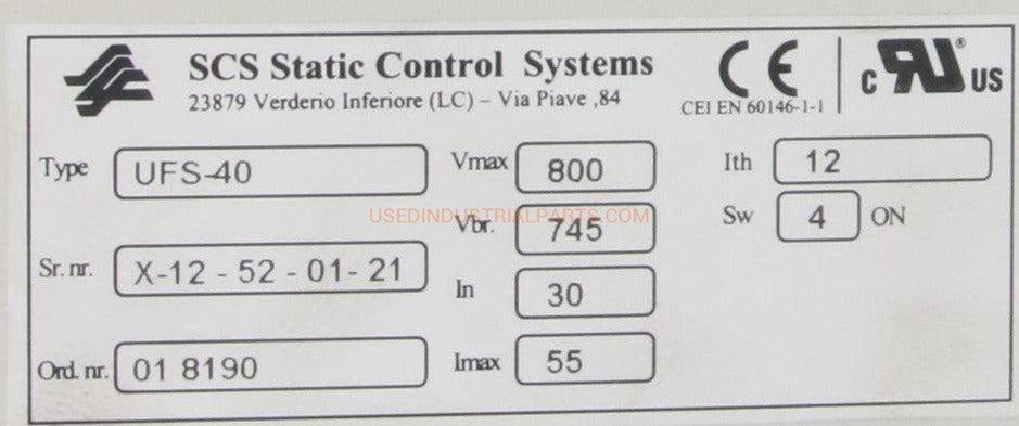 SCS Static Control Systems UFS-40 Brake Unit-Brake Unit-AA-02-08-Used Industrial Parts