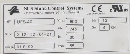 SCS Static Control Systems UFS-40 Brake Unit-Brake Unit-Used Industrial Parts