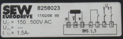 SEW Eurodrive BMS 1.5 Brake Rectifier-Brake Rectifier-Used Industrial Parts