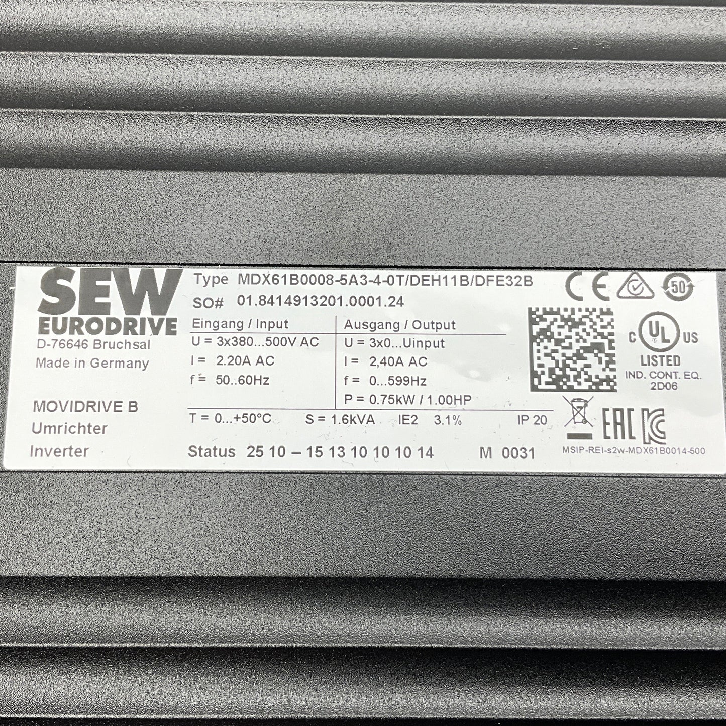 SEW Eurodrive MDX61B0008-5A3-4-0T Movidrive B Inverter-Inverter-Used Industrial Parts