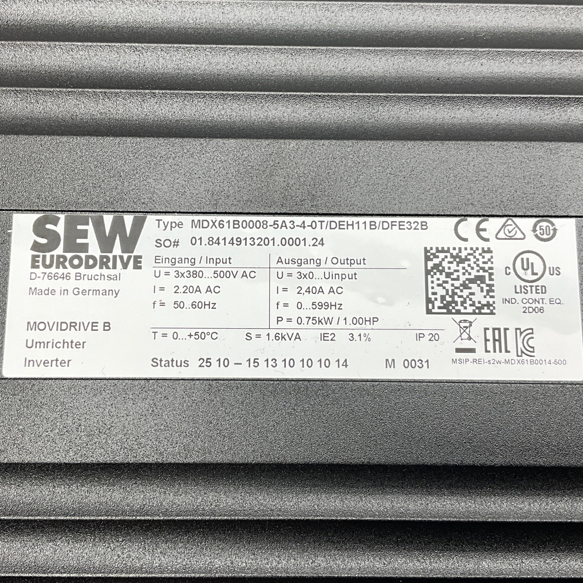 SEW Eurodrive MDX61B0008-5A3-4-0T Movidrive B Inverter-Inverter-Used Industrial Parts