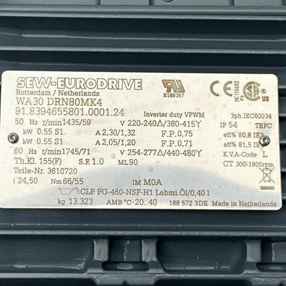 SEW-Eurodrive WA30 DRN80MK4 Gearmotor-Gearmotor-Used Industrial Parts