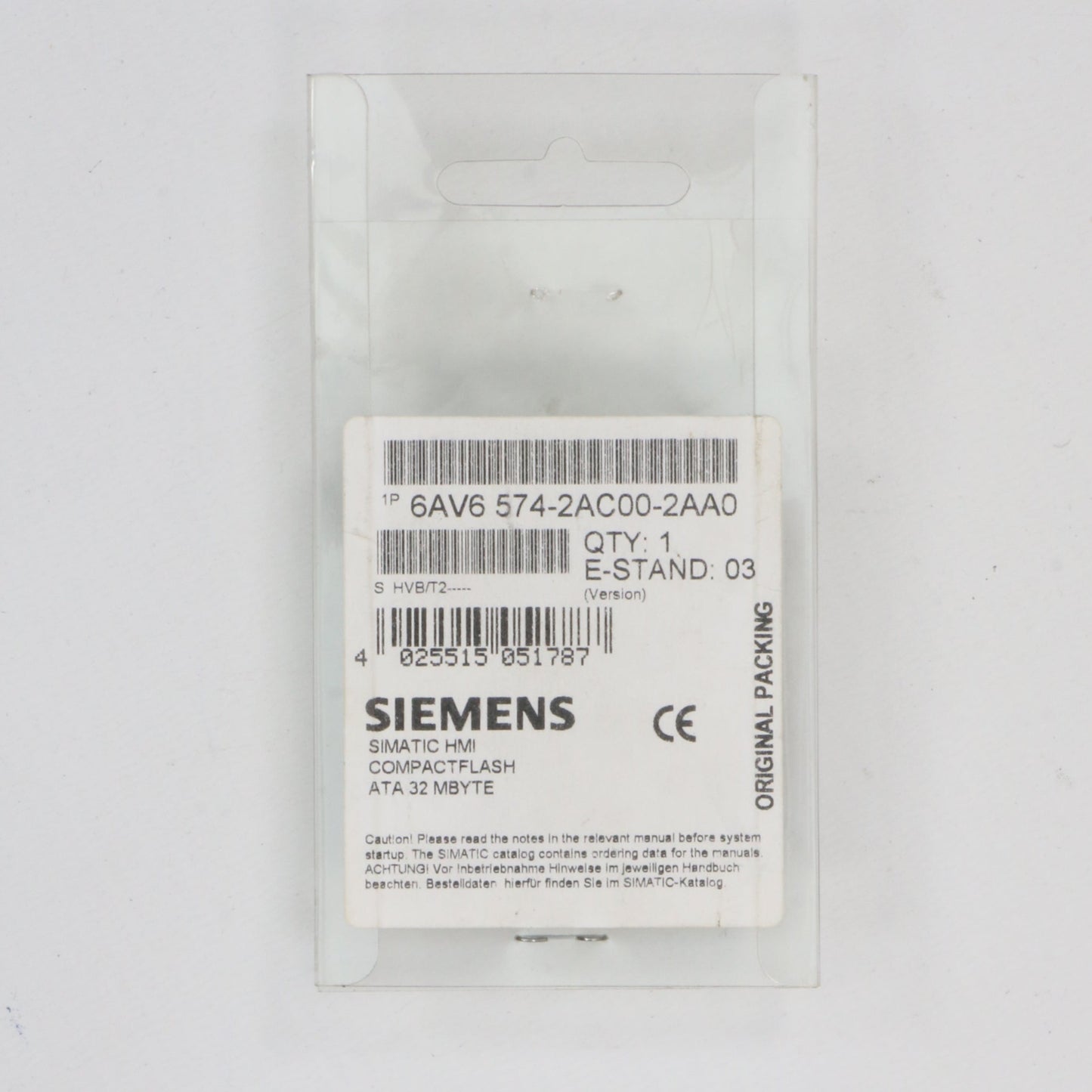 Siemens 6AV6574 2AC00 2AA0 32MB Compact Flash Card-Compact Flash Card-Used Industrial Parts