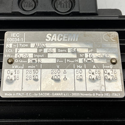 Sacemi - Gamar AU 63 Centrifugal Pump-Centrifugal Pump-Used Industrial Parts