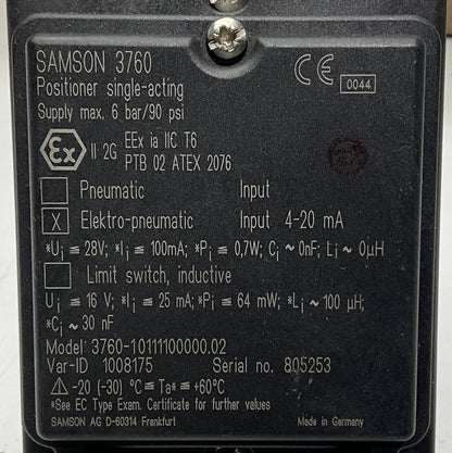 Samson 3760 Single Acting Positioner-Single Acting Positioner-Used Industrial Parts