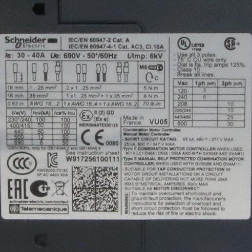 Schneider Electric GV3P40 Motor Circuit Breaker-Motor Circuit Breaker-Used Industrial Parts