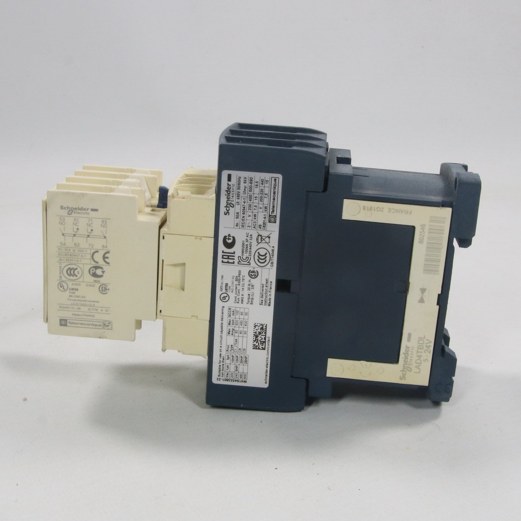 Schneider Electric LC1D32BD Contactor with LADN22 Contact Block-Power Contactor with Contact Block-Used Industrial Parts